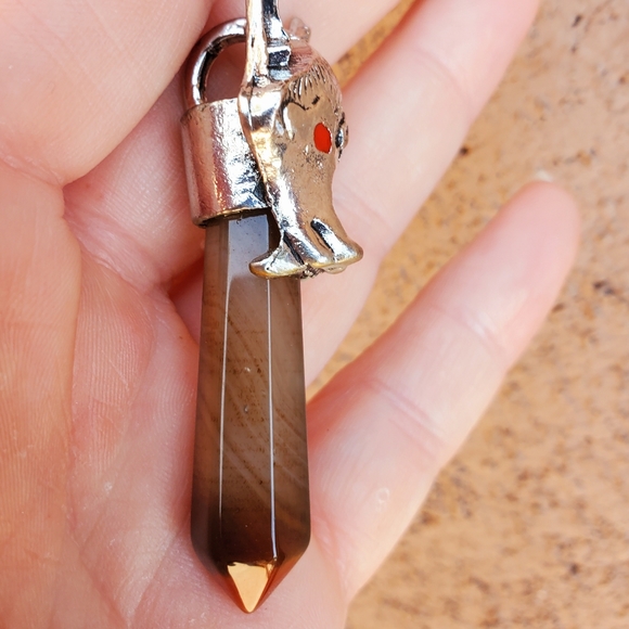New Silver Wolf Head Onyx Agate Pendulum Pendant. - Picture 11 of 15